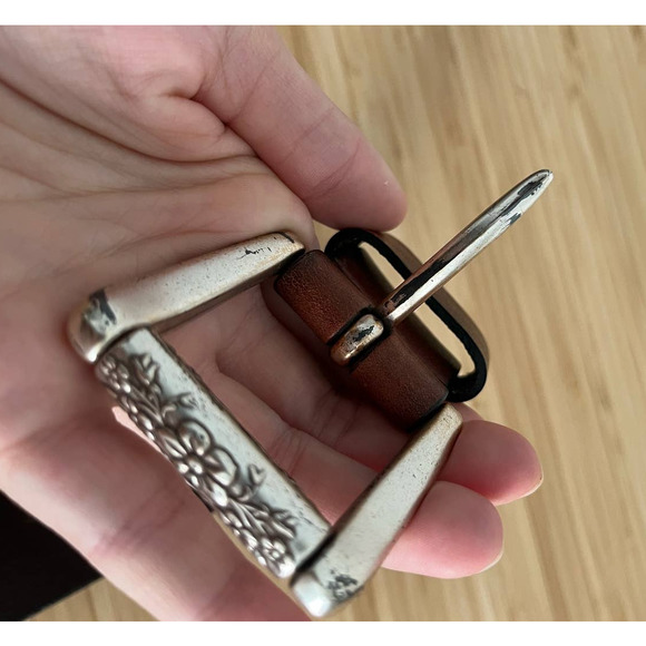 Fossil Vintage Women's Belt Brown Silver Size Small Genuine Leather - Picture 8 of 9